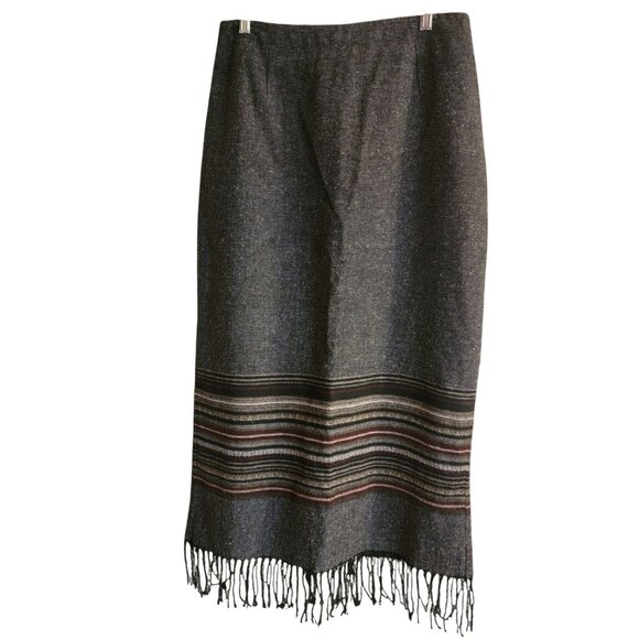 Michele Dresses & Skirts - Vtg Michelle Gray Woven Wool Blend Lined Skirt Size 10 Boho Bohemian 90s Long